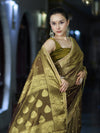 Banarasee Handloom Shimmer Silk Saree With Buti Design Floral Border & Lace-Olive Green