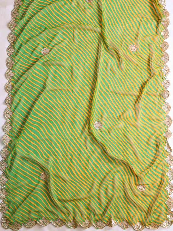 Banarasee Salwar Kameez Semi Katan Silk Buti & Tanchoi With Gotapatti Leheriya Print Dupatta-Green