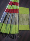 Banarasee Cotton Silk Stripe Pattern Salwar Kameez Fabric With Dupatta Set-Lime Green