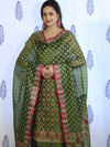 Banarasee Cotton Silk Salwar Kameez Fabric With Dupatta Set & Resham Work-Green