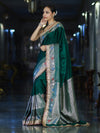 Banarasee Handloom Mashru Silk Saree With Meenadar Skirt Border & Lace-Green