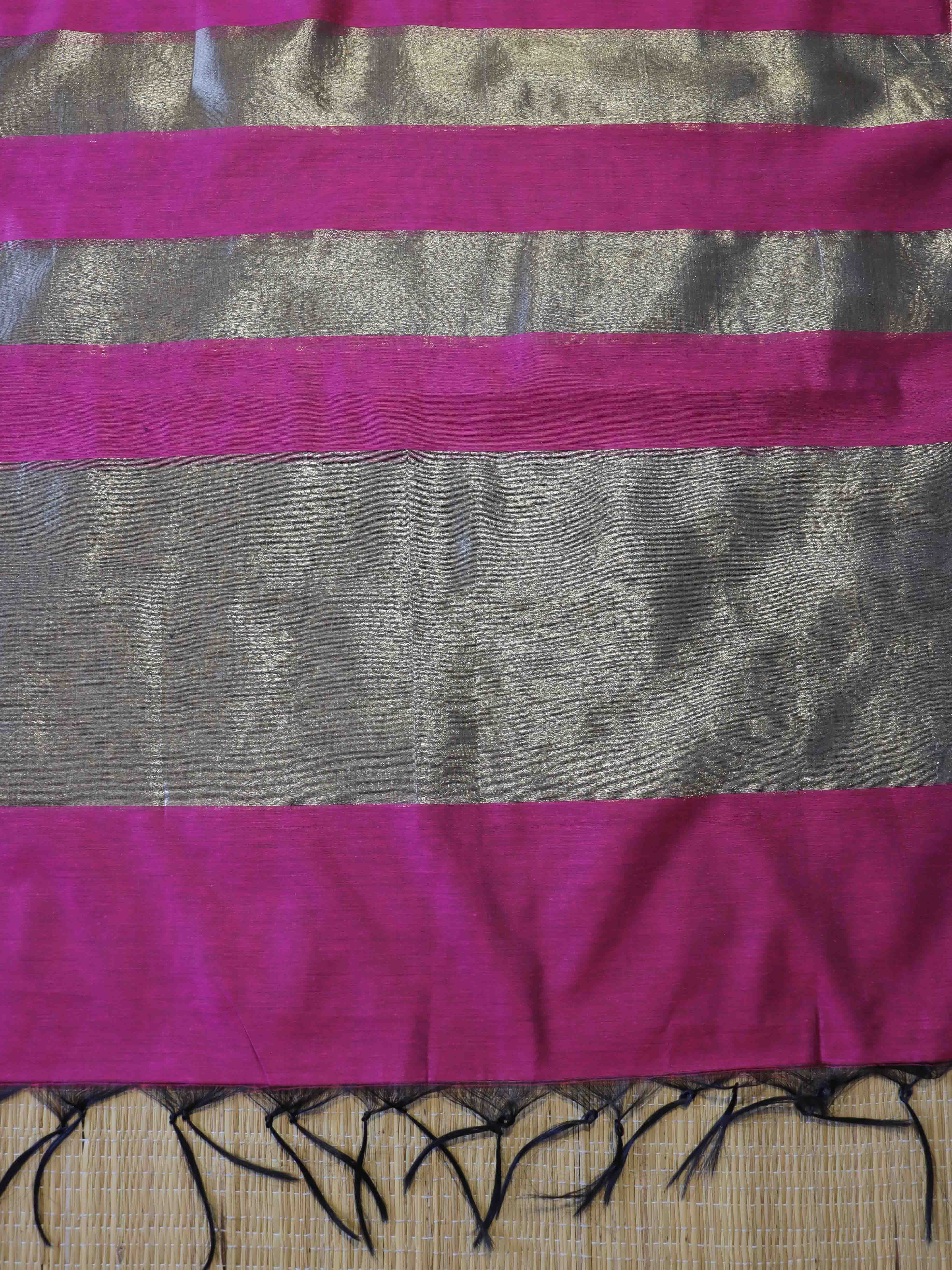 Banarasee Cotton Silk Stripe Pattern Salwar Kameez Fabric With Dupatta Set-Magenta