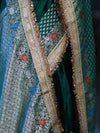 Banarasee Handloom Mashru Silk Saree With Meenadar Skirt Border & Lace-Green