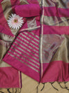 Banarasee Cotton Silk Stripe Pattern Salwar Kameez Fabric With Dupatta Set-Magenta