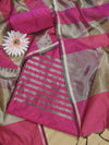 Banarasee Cotton Silk Stripe Pattern Salwar Kameez Fabric With Dupatta Set-Magenta