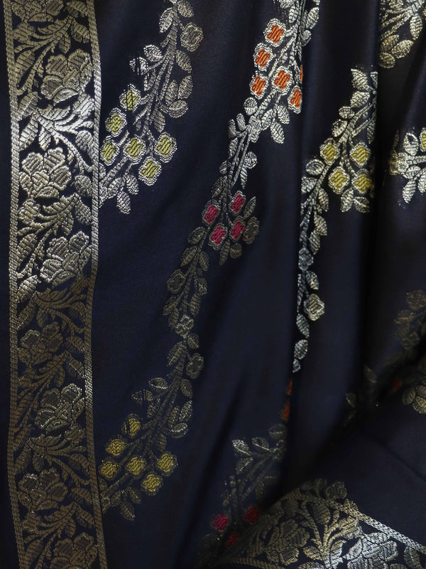 Banarasee Salwar Kameez Semi Katan Silk Fabric With Dupatta-Black