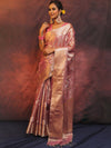 Banarasee Handwoven Zari Border Design Tissue Saree-Pink