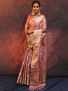 Banarasee Handwoven Zari Border Design Tissue Saree-Pink