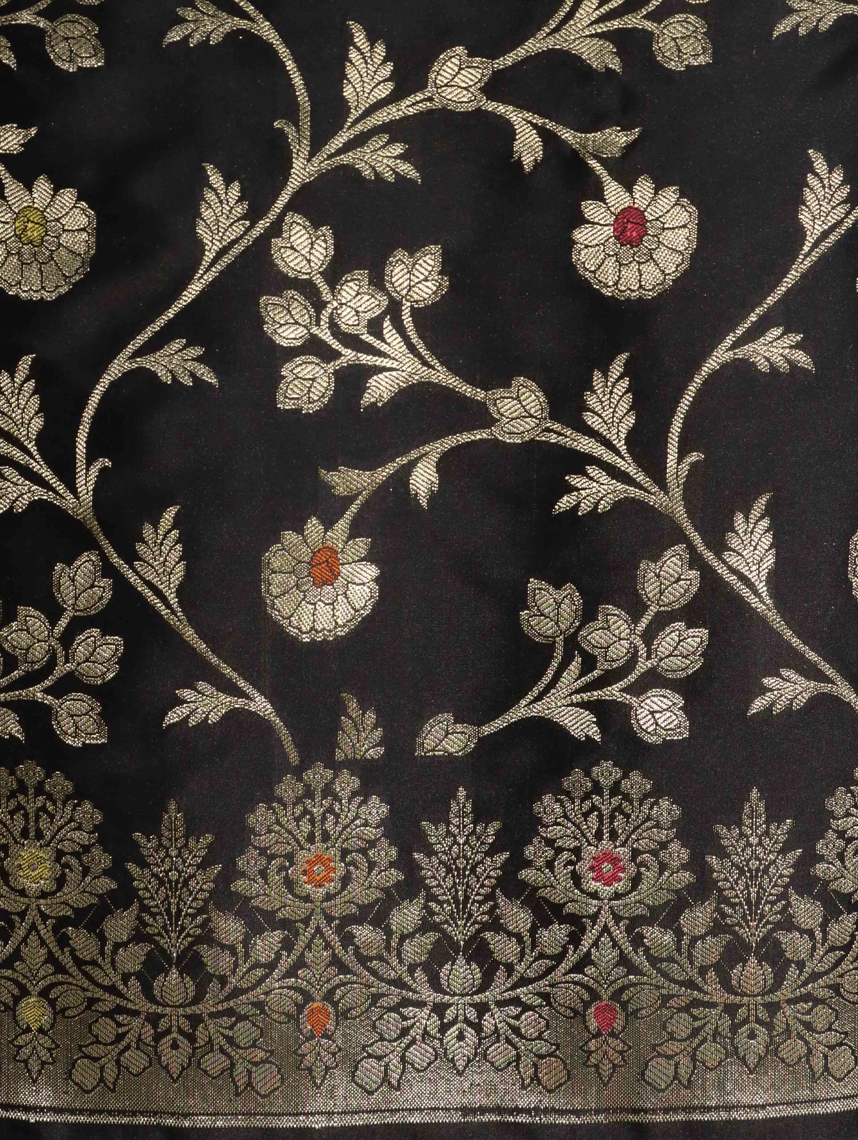 Banarasee Salwar Kameez Semi Katan Silk Fabric With Dupatta-Black
