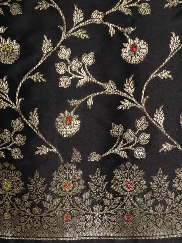 Banarasee Salwar Kameez Semi Katan Silk Fabric With Dupatta-Black