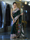 Banarasee Handloom Mashru Silk Saree With Resham & Zari Embroidery-Deep Green