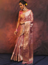 Banarasee Handwoven Zari Border Design Tissue Saree-Pink