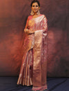 Banarasee Handwoven Zari Border Design Tissue Saree-Pink