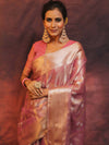 Banarasee Handwoven Zari Border Design Tissue Saree-Pink