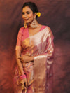 Banarasee Handwoven Zari Border Design Tissue Saree-Pink
