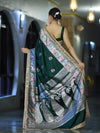 Banarasee Handloom Mashru Silk Saree With Resham & Zari Embroidery-Deep Green