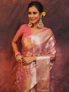 Banarasee Handwoven Zari Border Design Tissue Saree-Pink