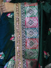 Banarasee Handloom Mashru Silk Saree With Resham & Zari Embroidery-Deep Green