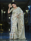 Banarasee Semi Chiffon Hand Embroidered Saree With Pearl Motifs & Resham Zari Work-Cream