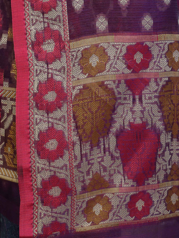 Banarasee Cotton Silk Salwar Kameez Fabric With Dupatta Set & Resham Work-Violet
