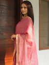 Banarasee Pure Linen By Tissue Metallic Shine Saree With Brocade Blouse-Pink