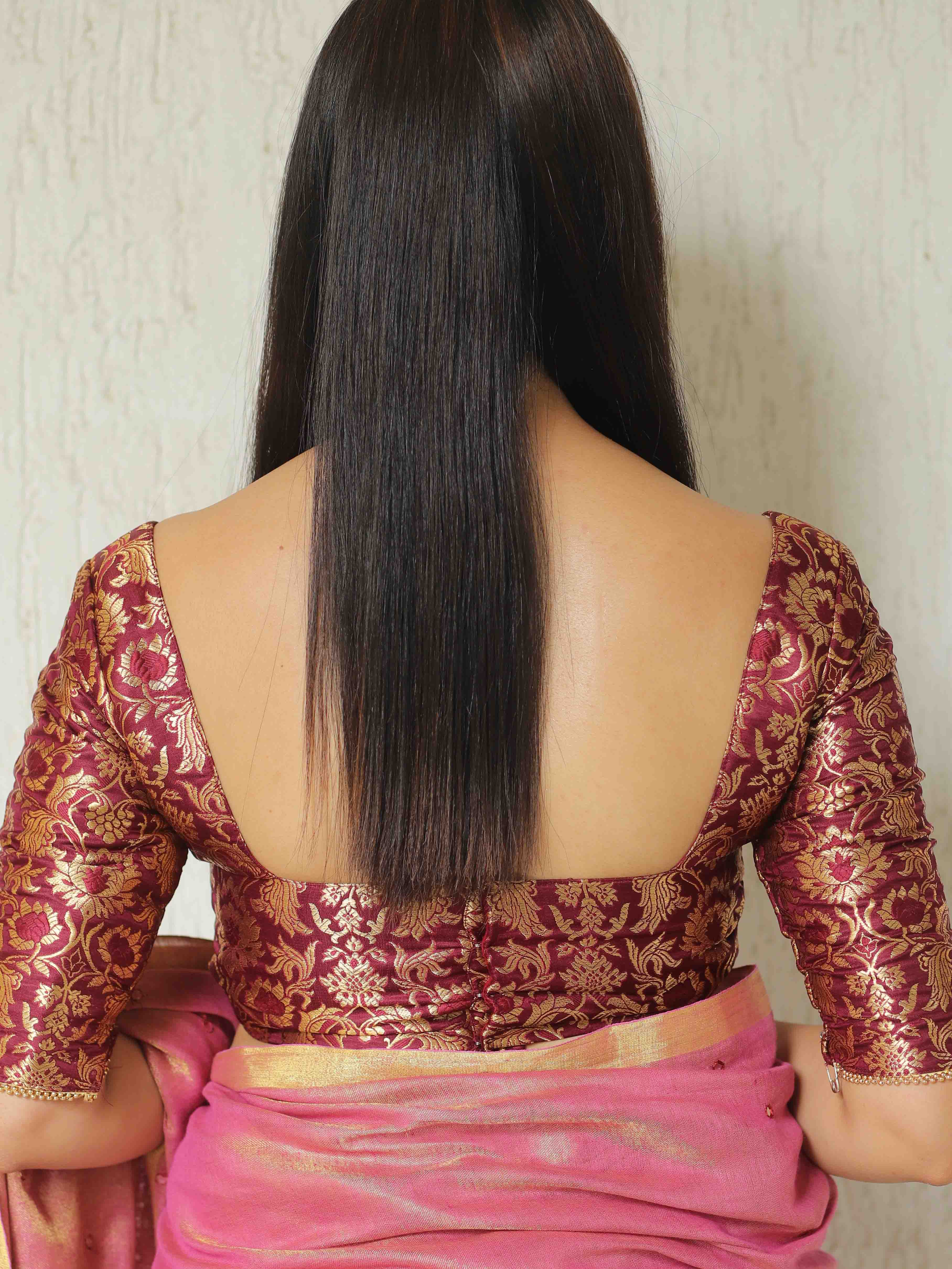 Banarasee Silk Brocade Fabric Blouse-Maroon