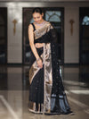 Banarasee Handloom Semi Silk Saree With Buti Design Zari Border & Lace-Black