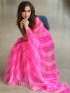 Banarasee Pure Organza Silk Hand-Dyed Leheriya Saree-Pink