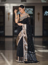 Banarasee Handloom Semi Silk Saree With Buti Design Zari Border & Lace-Black