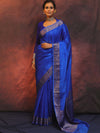 Banarasee Handwoven Semi Silk Plain Saree With Zari Border-Royal Blue
