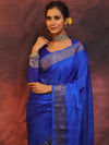 Banarasee Handwoven Semi Silk Plain Saree With Zari Border-Royal Blue