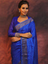 Banarasee Handwoven Semi Silk Plain Saree With Zari Border-Royal Blue