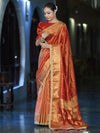 Banarasee Handloom Shimmer Silk Saree With Buti Design Floral Border & Lace-Rust Orange