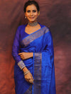 Banarasee Handwoven Semi Silk Plain Saree With Zari Border-Royal Blue