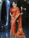 Banarasee Handloom Shimmer Silk Saree With Buti Design Floral Border & Lace-Rust Orange