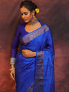 Banarasee Handwoven Semi Silk Plain Saree With Zari Border-Royal Blue