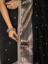 Banarasee Handloom Semi Silk Saree With Buti Design Zari Border & Lace-Black