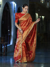 Banarasee Handloom Shimmer Silk Saree With Buti Design Floral Border & Lace-Rust Orange