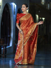 Banarasee Handloom Shimmer Silk Saree With Buti Design Floral Border & Lace-Rust Orange