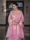 Banarasee Embroidered Linen Cotton Salwar Kameez Fabric With Dupatta Set-Light Pink