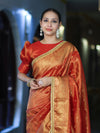Banarasee Handloom Shimmer Silk Saree With Buti Design Floral Border & Lace-Rust Orange