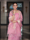 Banarasee Embroidered Linen Cotton Salwar Kameez Fabric With Dupatta Set-Light Pink