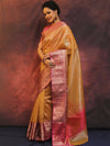 Banarasee Handwoven Broad Border Zari Design Tissue Saree-Gold & Pink