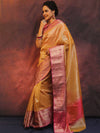 Banarasee Handwoven Broad Border Zari Design Tissue Saree-Gold & Pink
