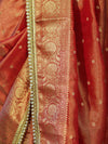 Banarasee Handloom Shimmer Silk Saree With Buti Design Floral Border & Lace-Rust Orange