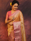 Banarasee Handwoven Broad Border Zari Design Tissue Saree-Gold & Pink