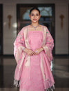 Banarasee Embroidered Linen Cotton Salwar Kameez Fabric With Dupatta Set-Light Pink