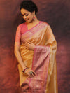 Banarasee Handwoven Broad Border Zari Design Tissue Saree-Gold & Pink
