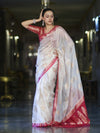 Banarasee Handloom Dupion Silk Saree With Zari Floral Buta Design & Border-White