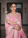Banarasee Embroidered Linen Cotton Salwar Kameez Fabric With Dupatta Set-Light Pink